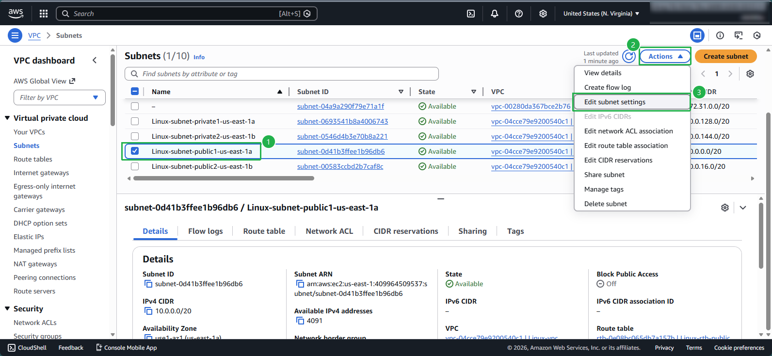 Edit subnet settings