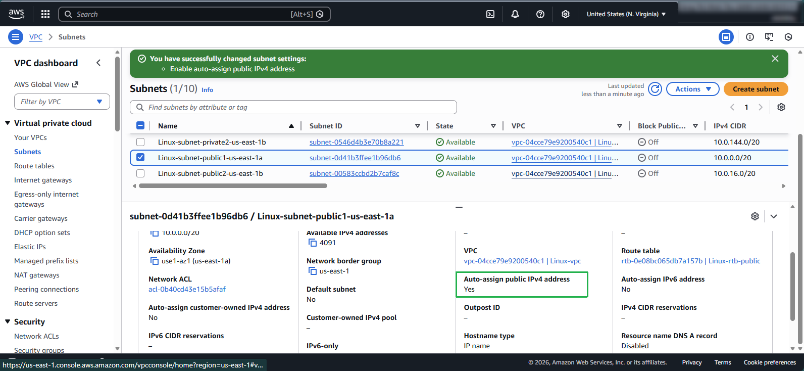Successful subnet configuration