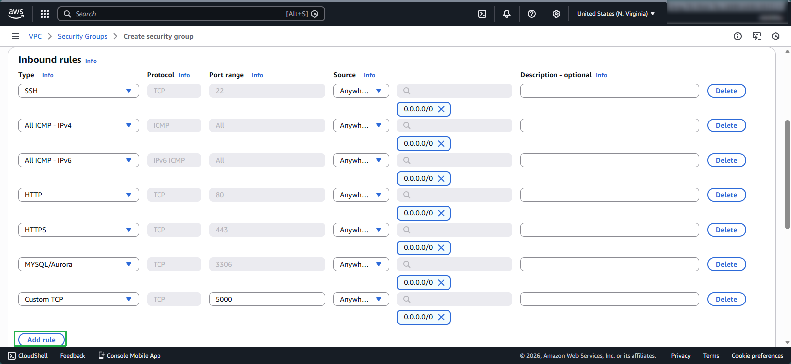 Configure inbound rules