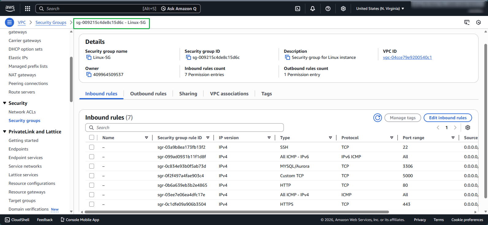Security group creation confirmation