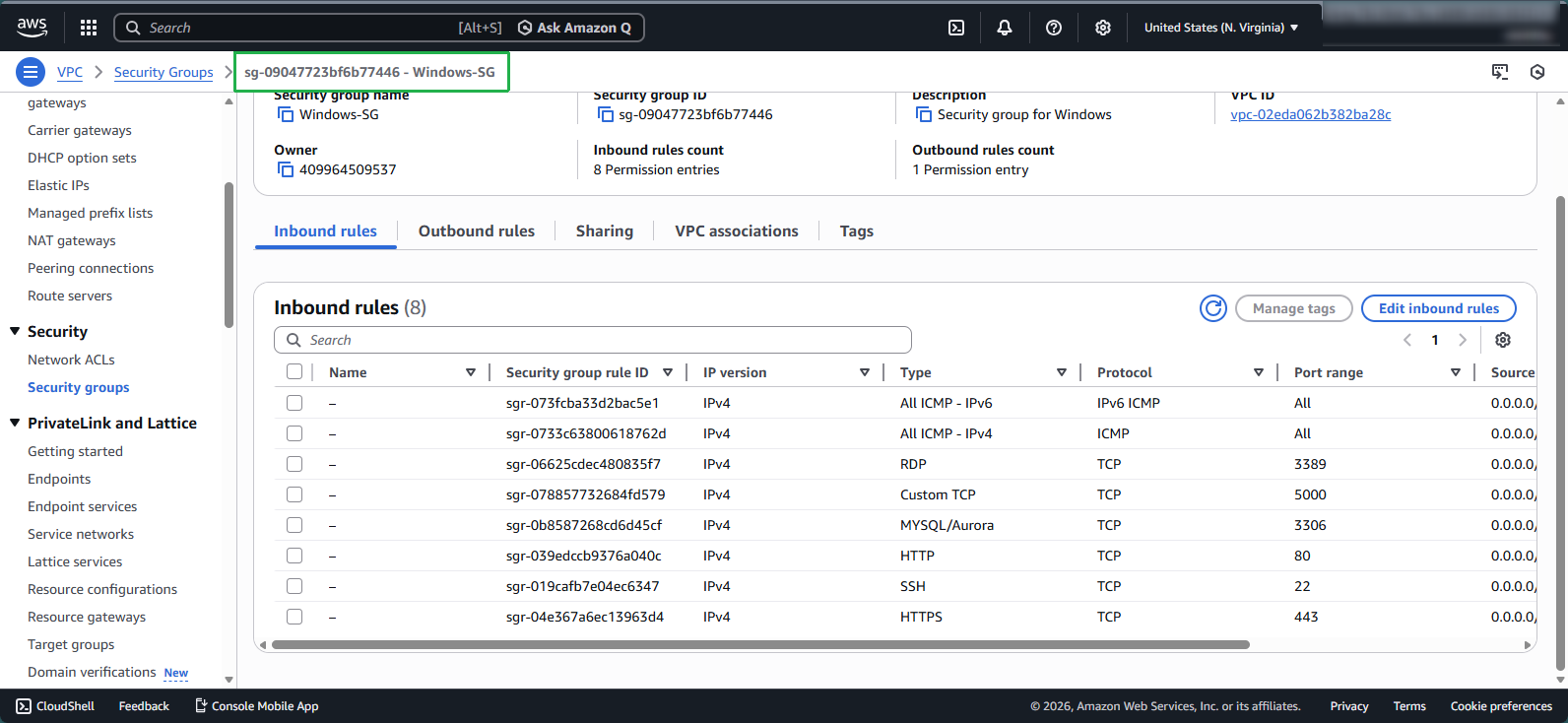Security group creation confirmation
