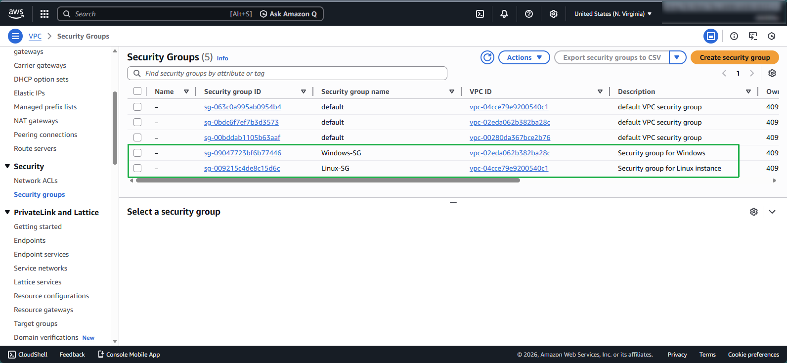View all security groups