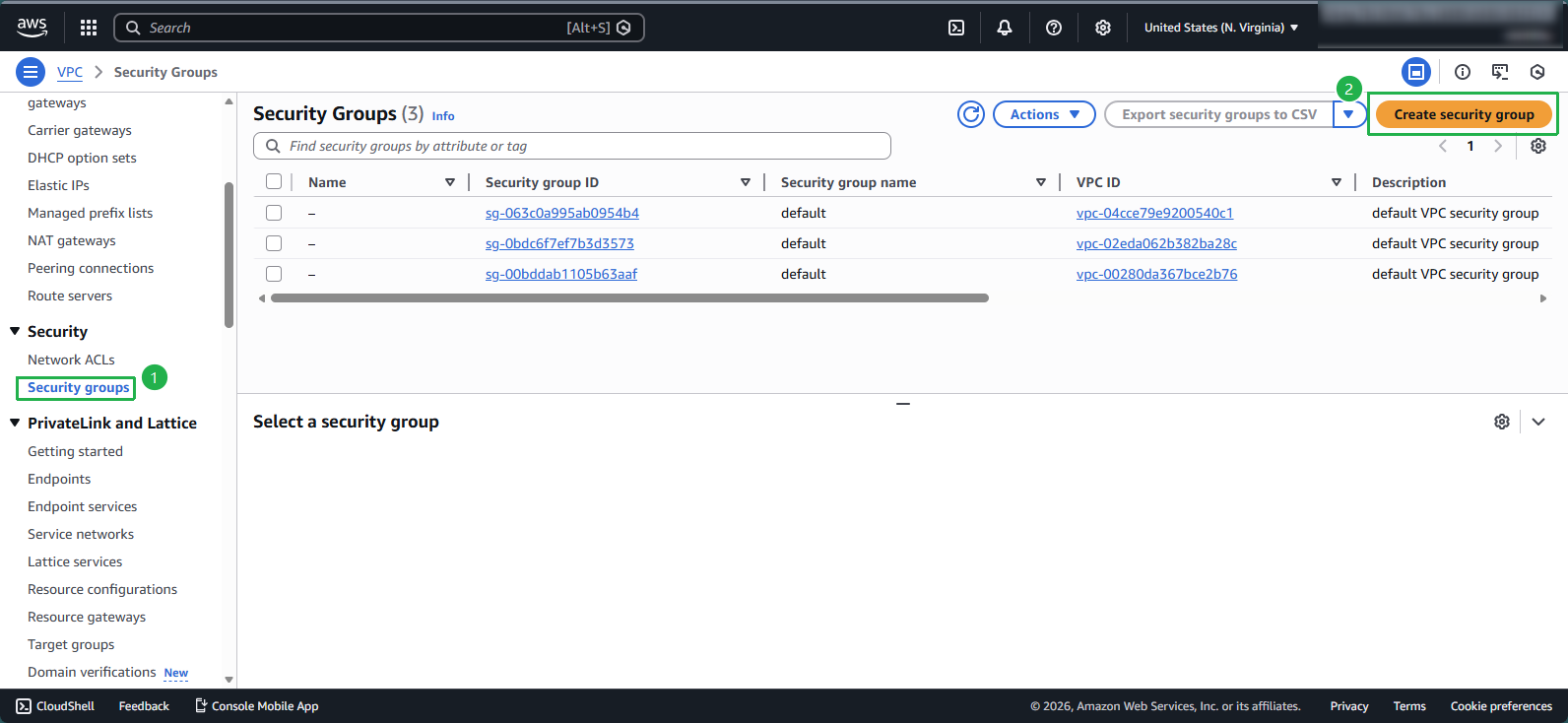 Navigate to Security Groups