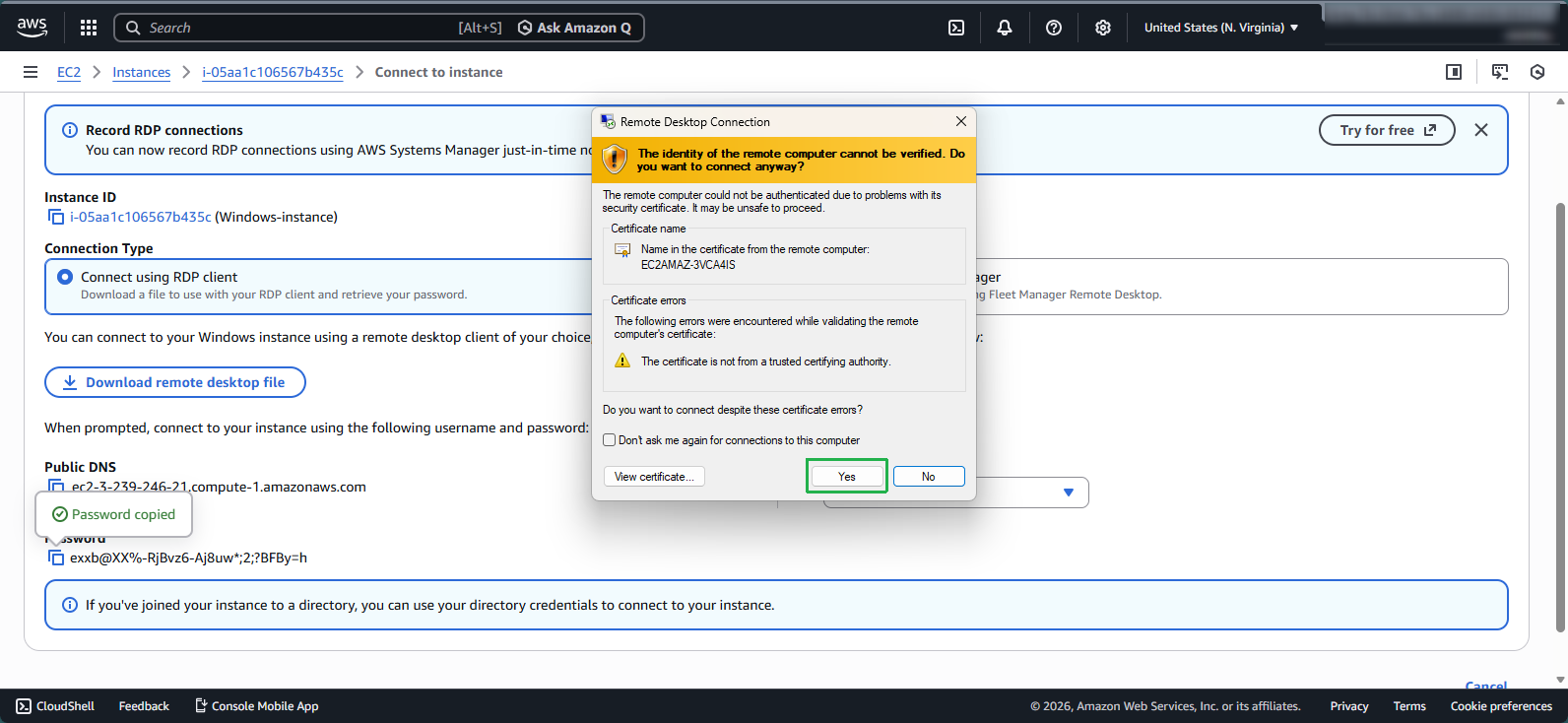 Instance Connect Step 7