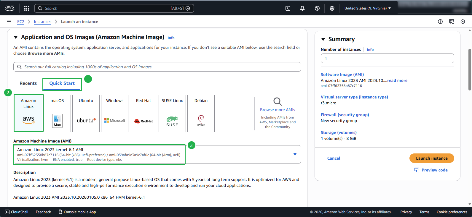 Select Amazon Linux 2023 AMI