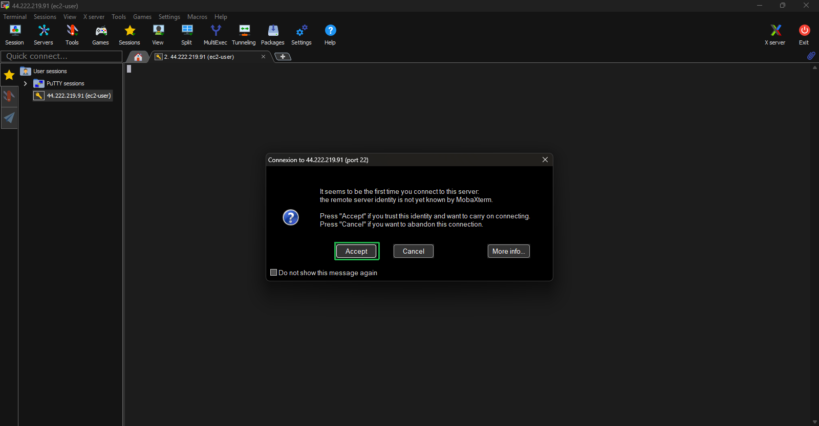 Successful connection to Amazon Linux