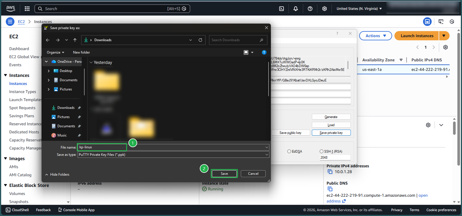 Name and save the PPK file