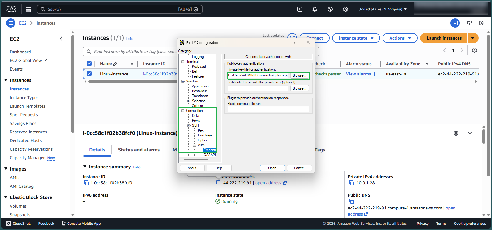 Configure PuTTY session