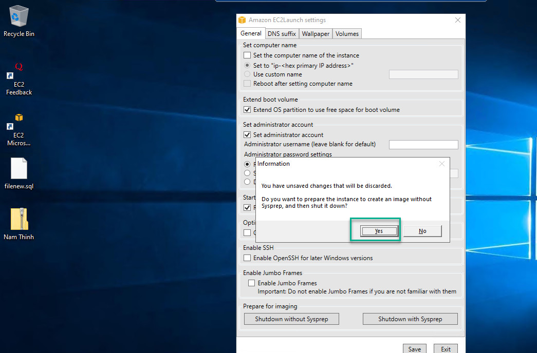 Confirm Sysprep Operation