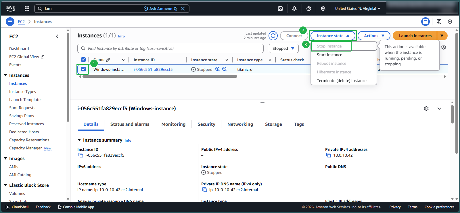 Confirming instance stop
