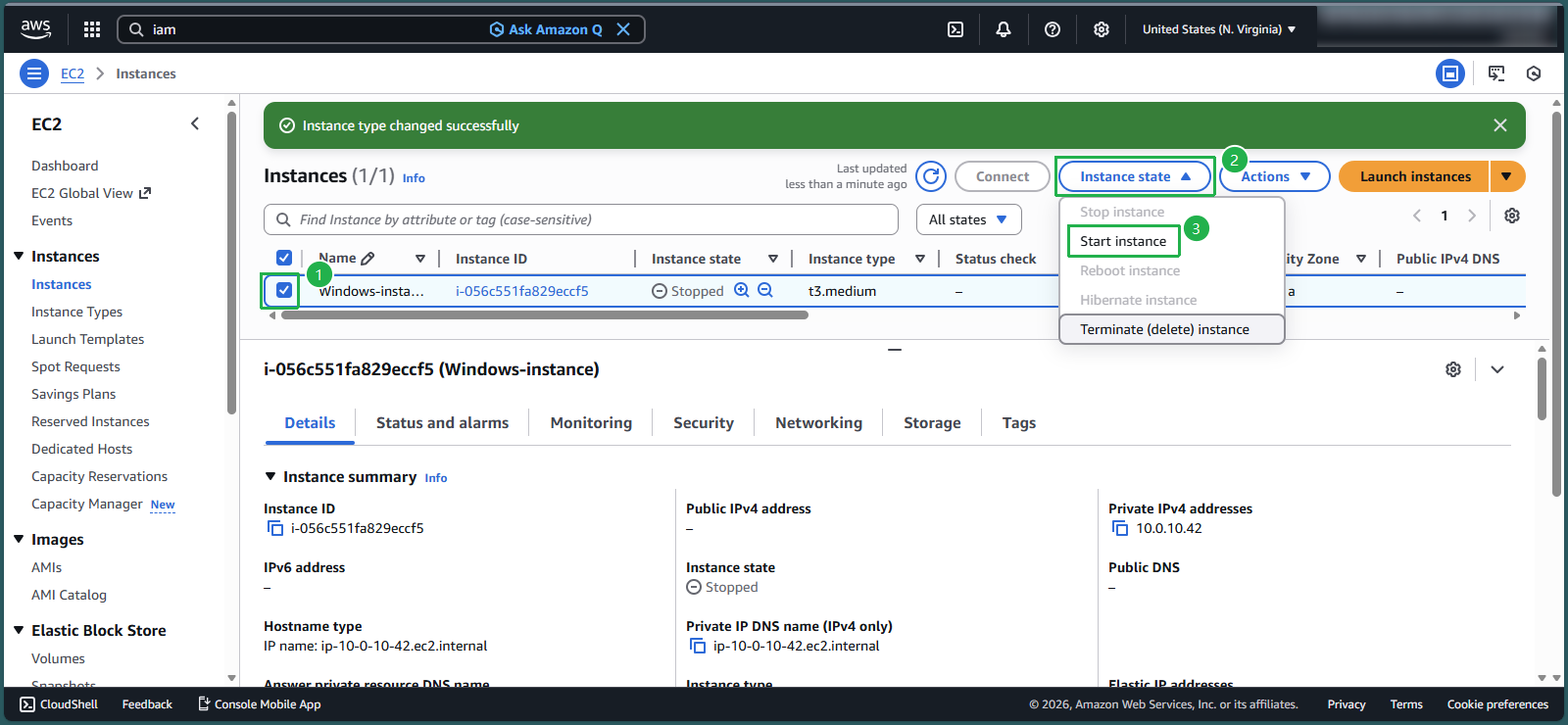 Verifying instance type change