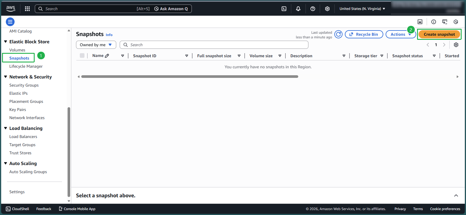 Accessing snapshot creation interface