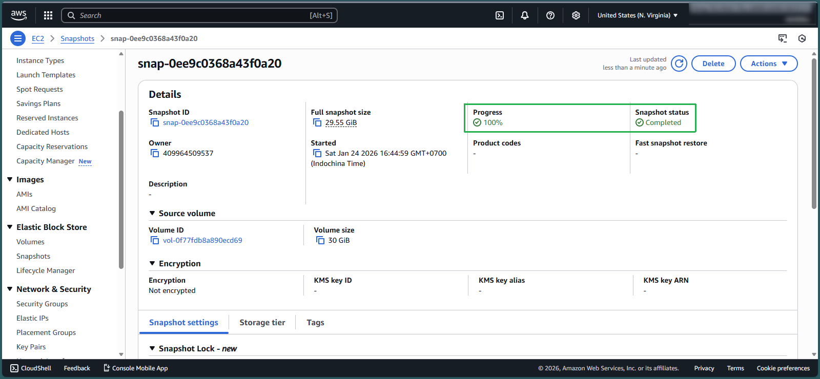 Verifying successful snapshot creation