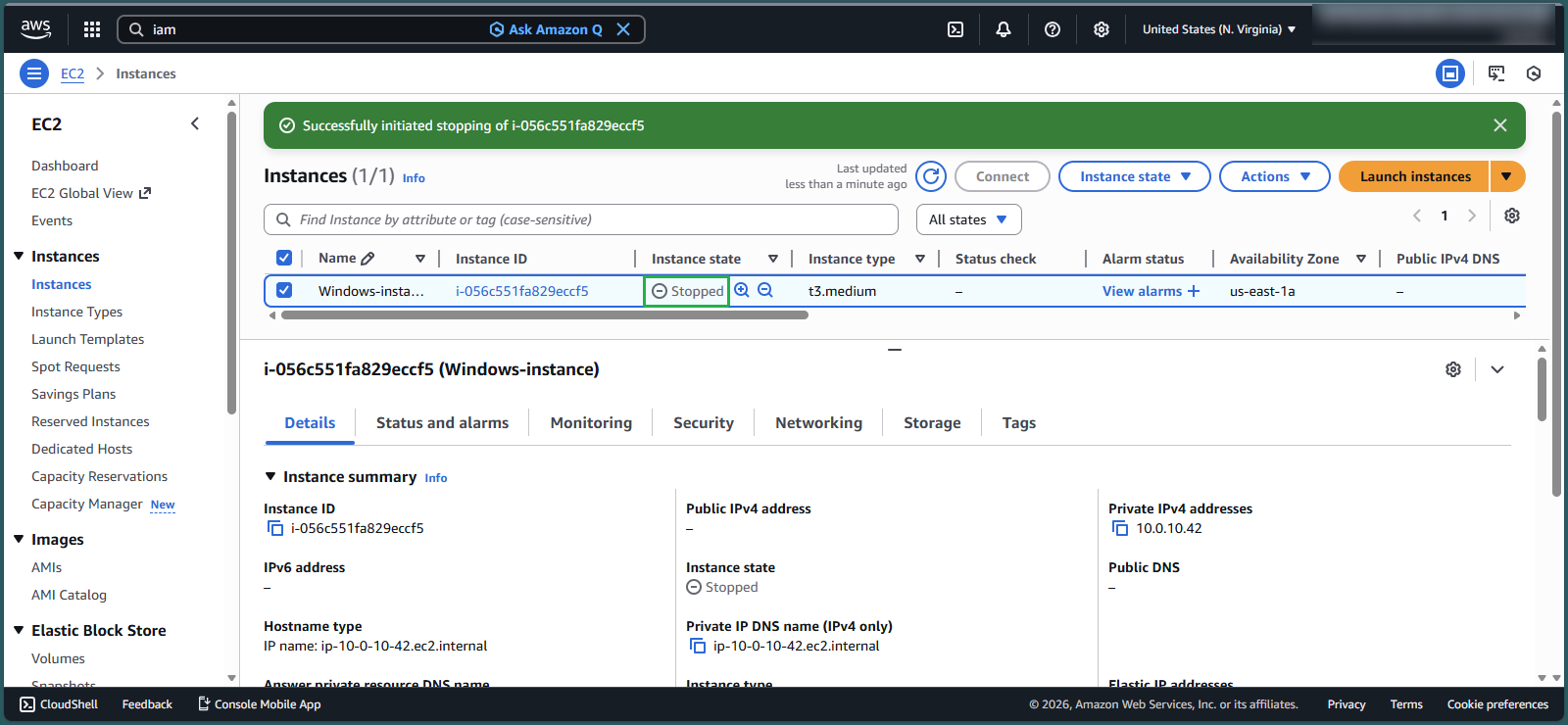 Instance in stopped state