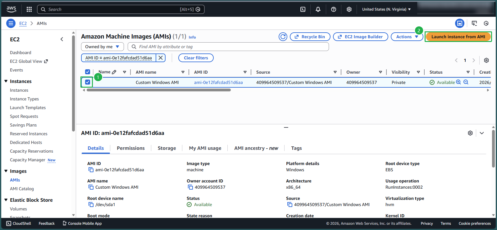 Selecting custom AMI