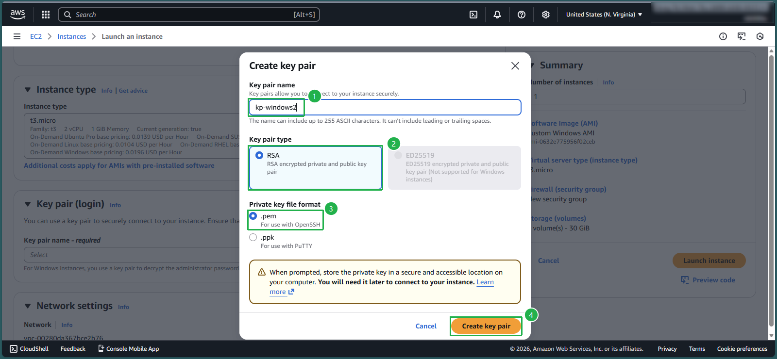 Creating a new key pair