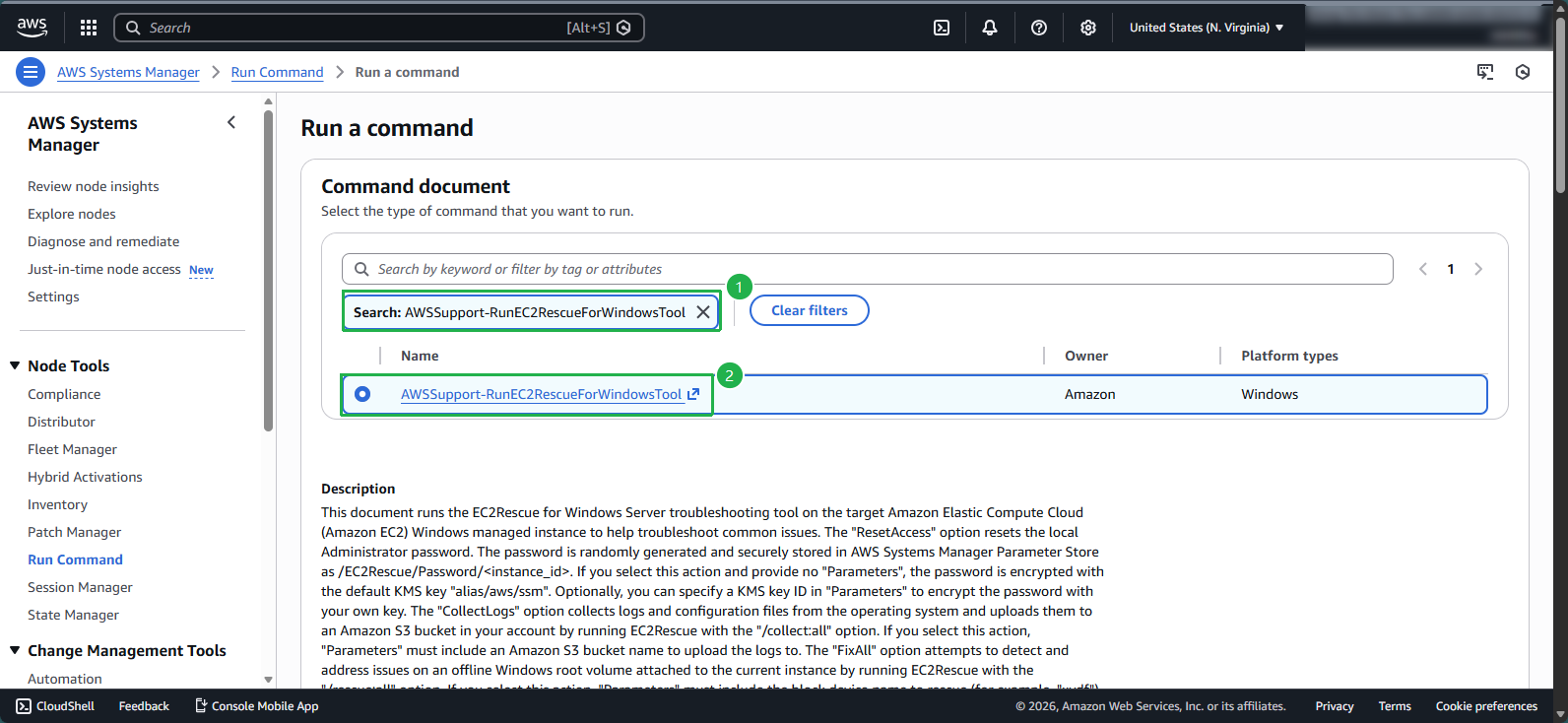 Configuring EC2Rescue command