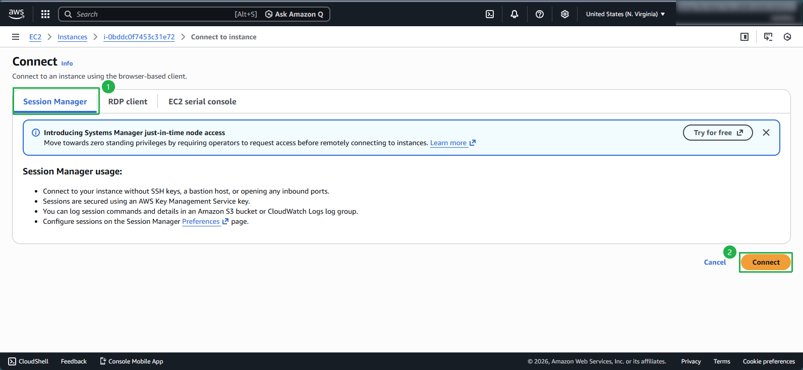 Starting a Session Manager session