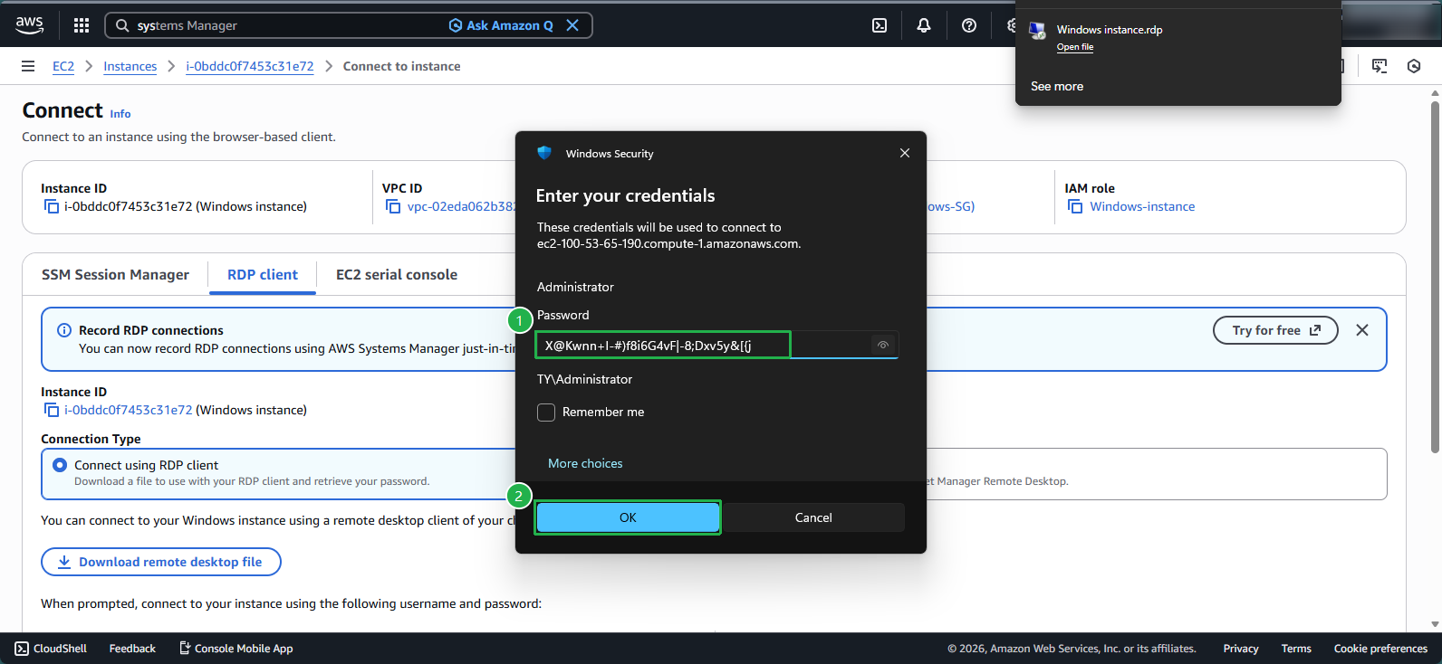 Entering credentials
