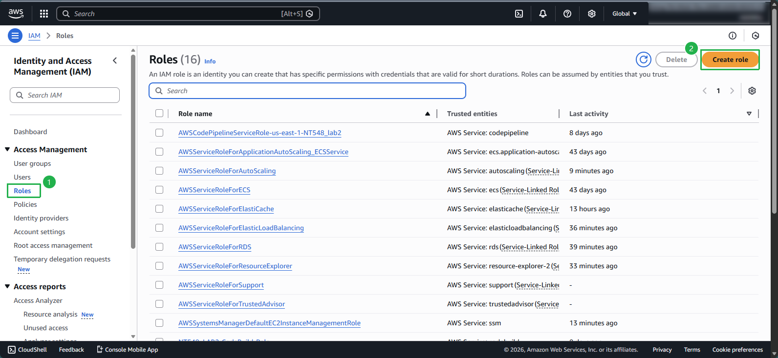 Creating a new IAM role