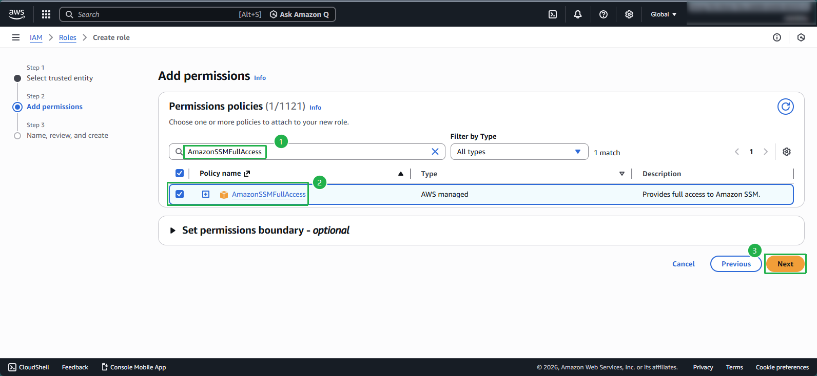 Attaching SSM permissions