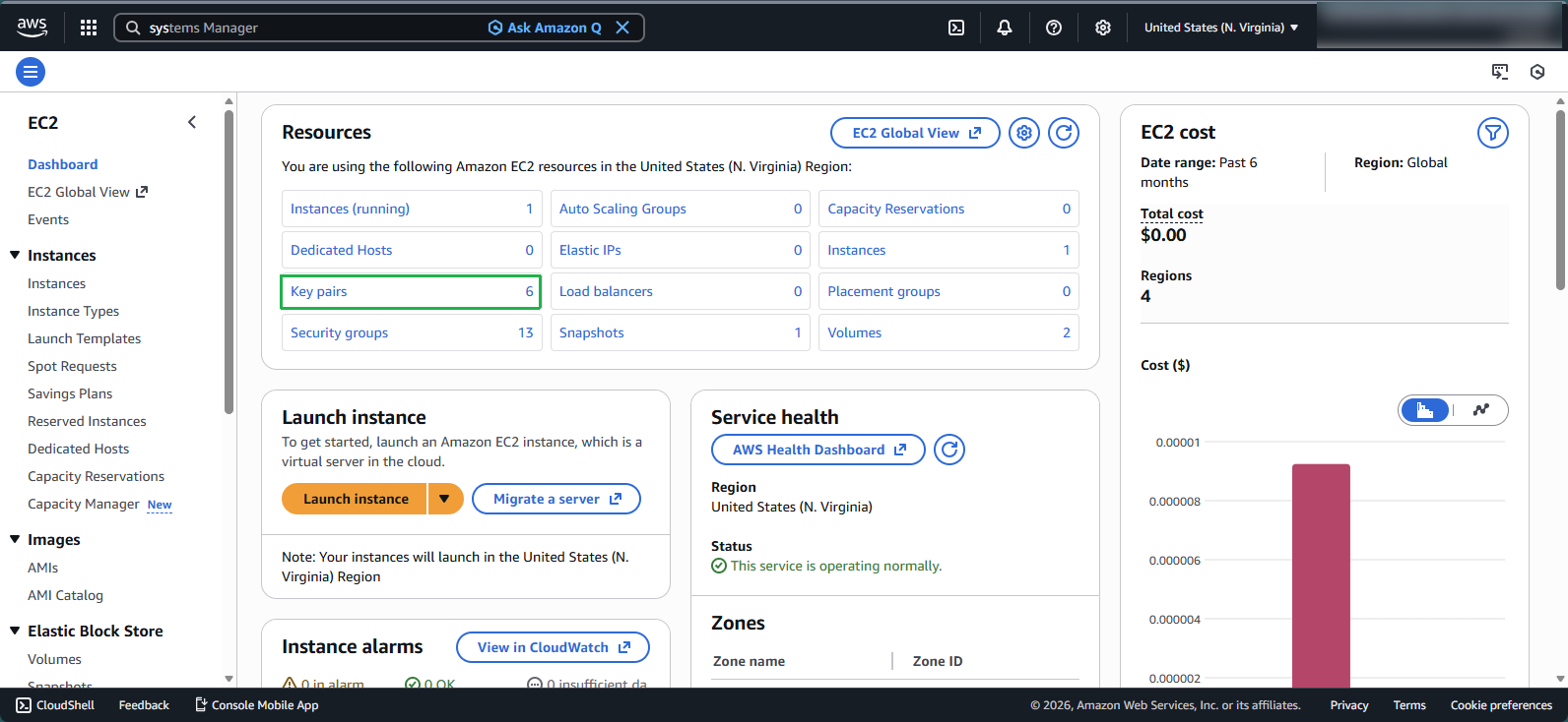 Accessing key pairs section