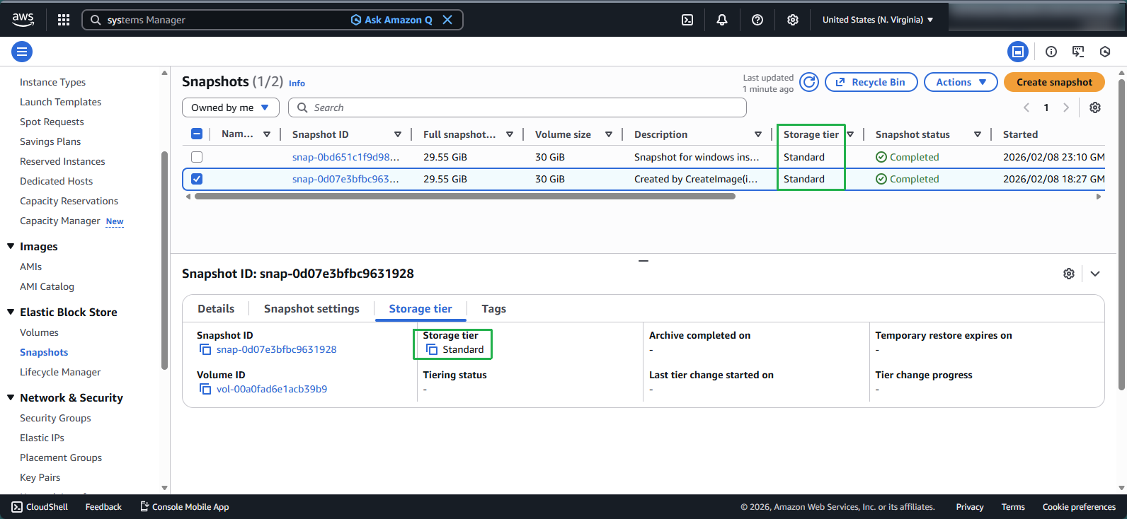 Snapshot storage tier pricing comparison
