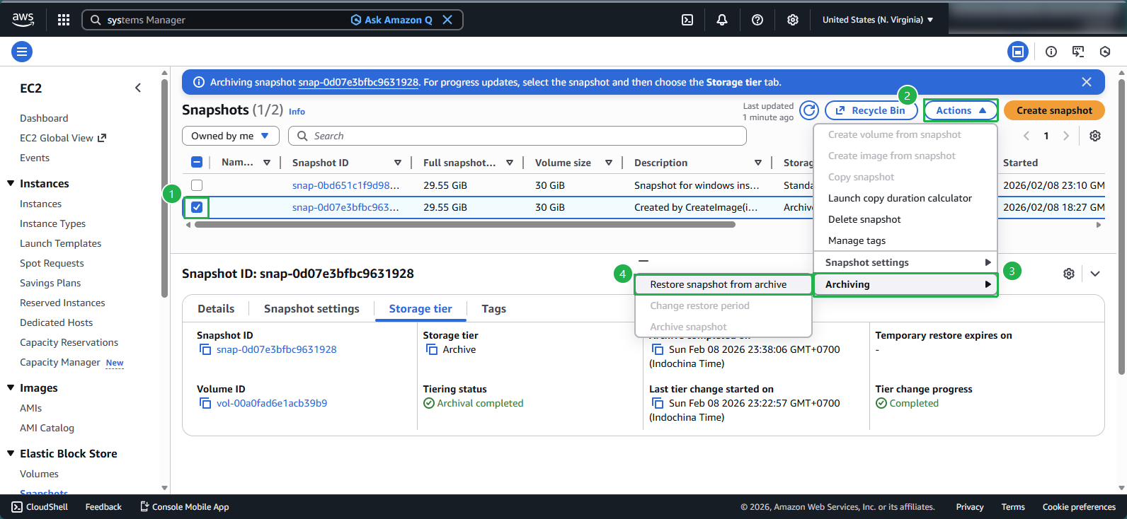 Selecting restore from archive option