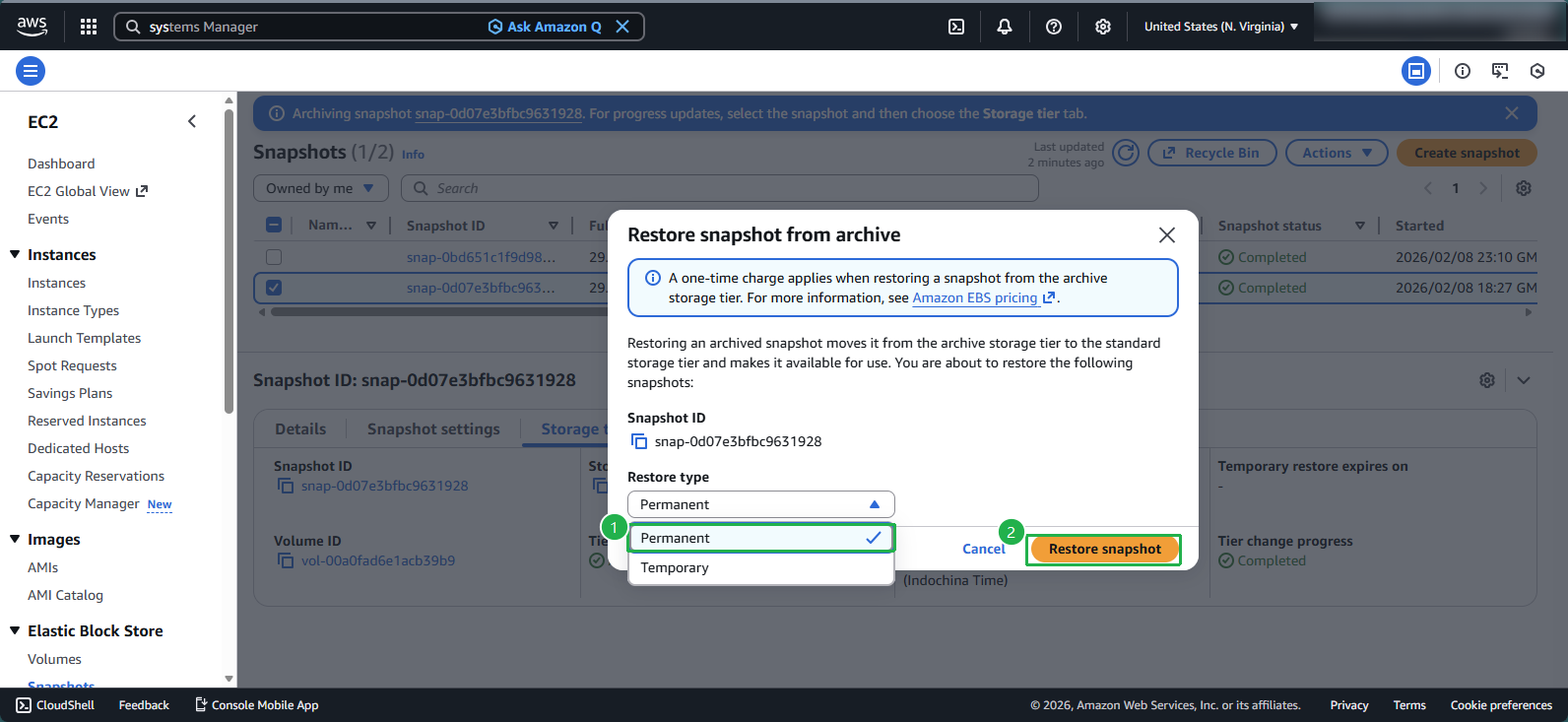 Selecting permanent restoration