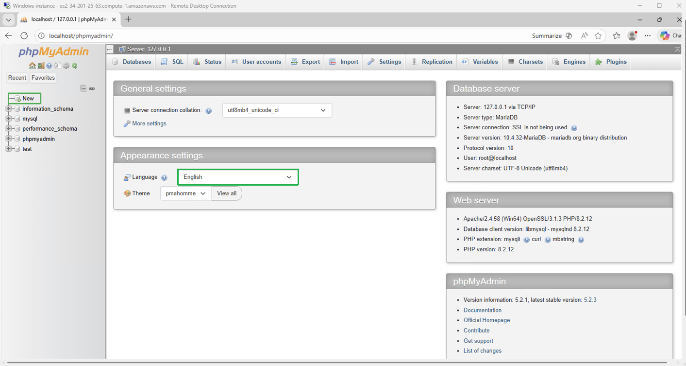 phpMyAdmin New Database Creation