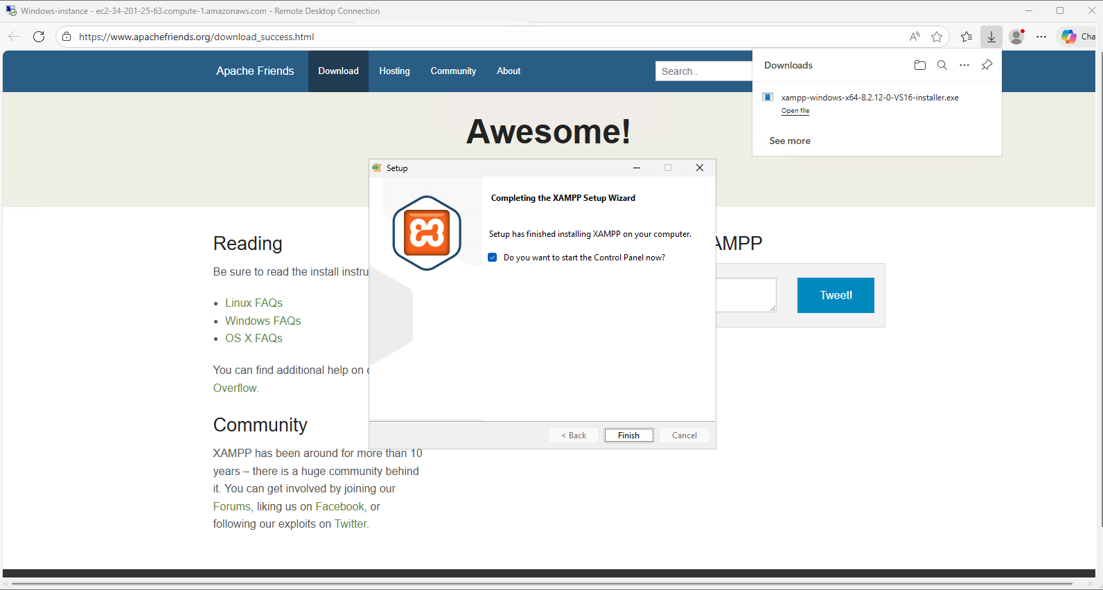 XAMPP Installation Completion