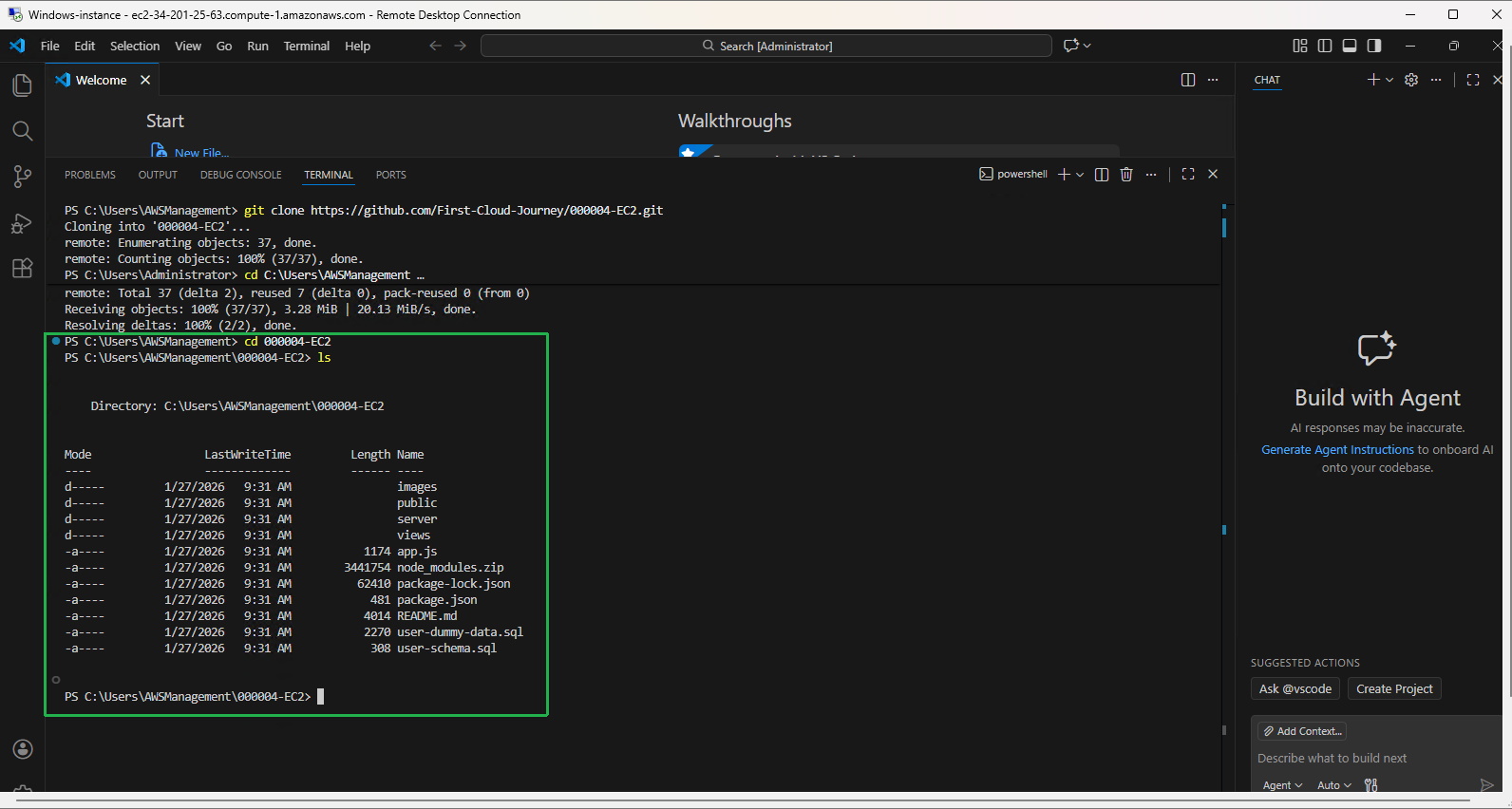 Navigating to project directory