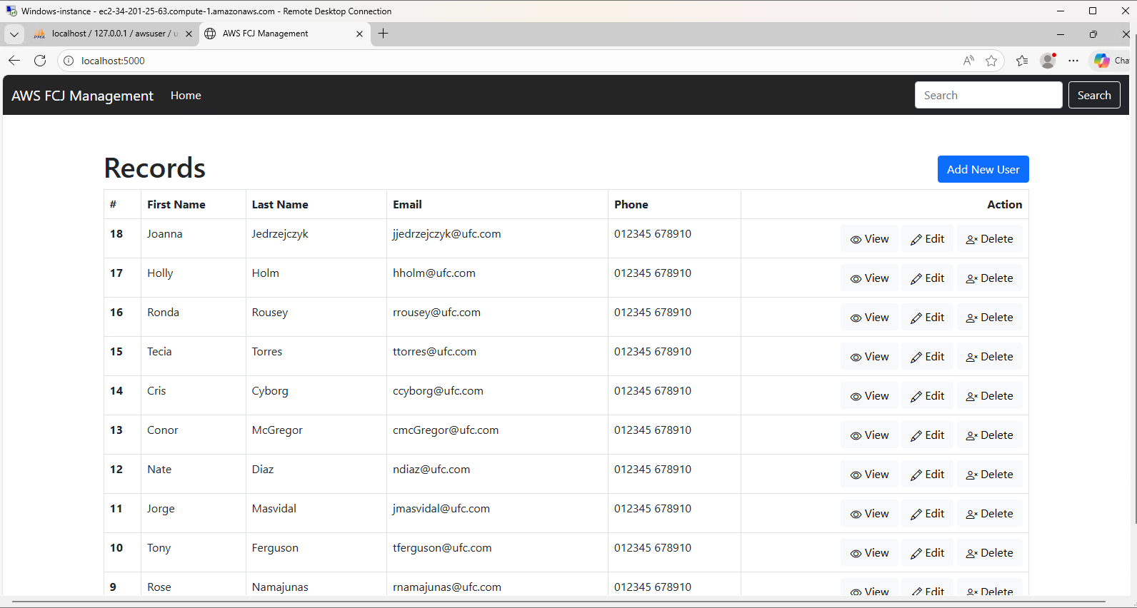 User list with newly added user
