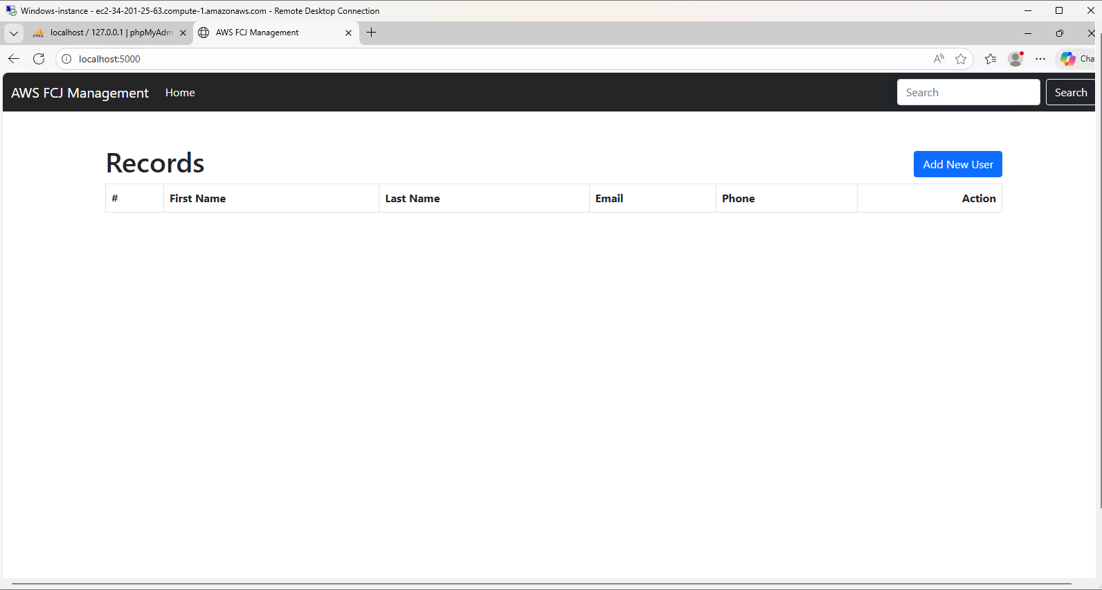 Application homepage