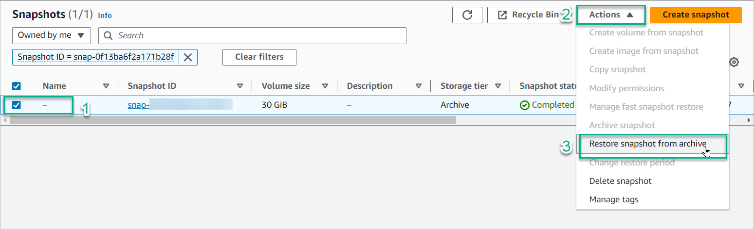 Selecting restore from archive option