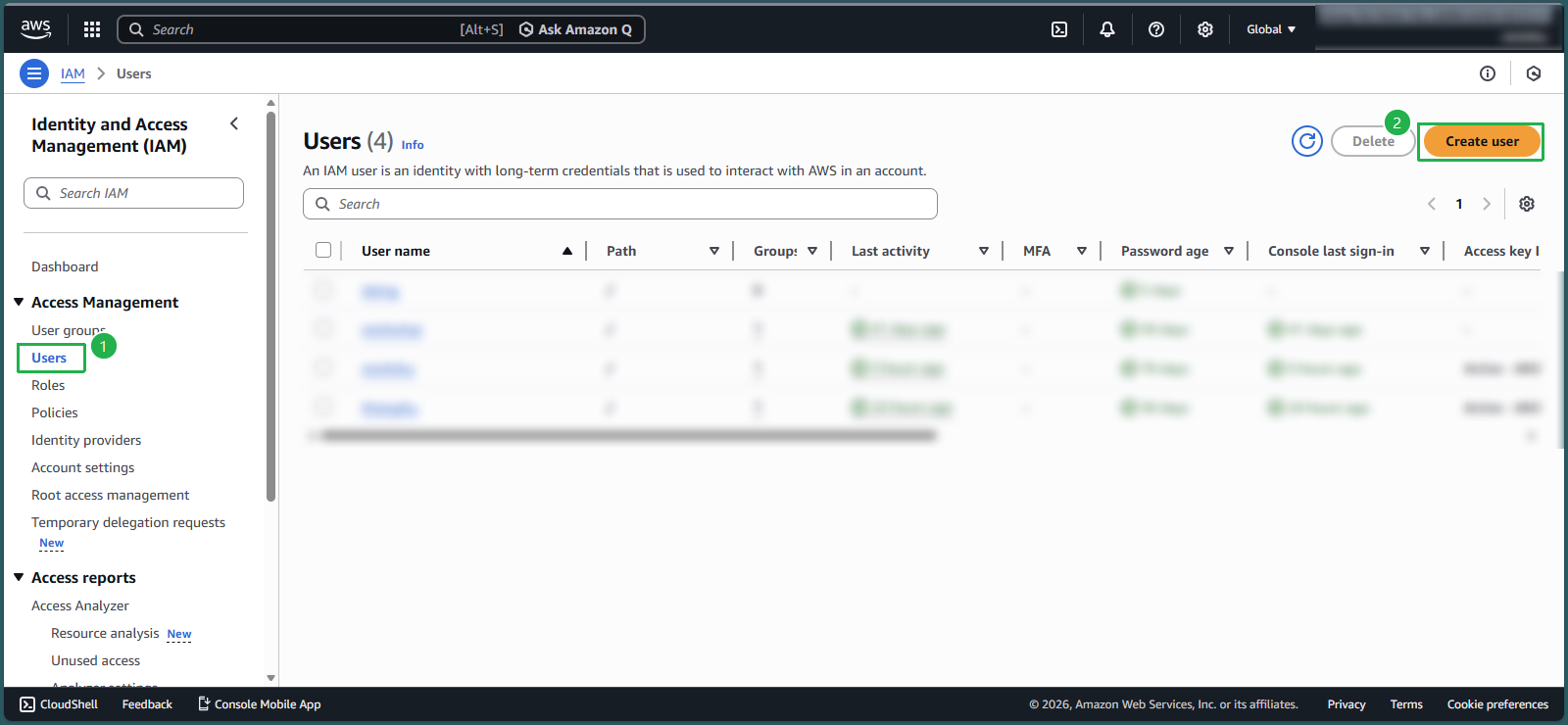 Creating a new IAM user