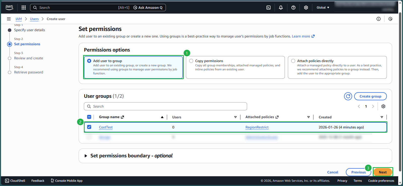 Adding user to the CostTest group