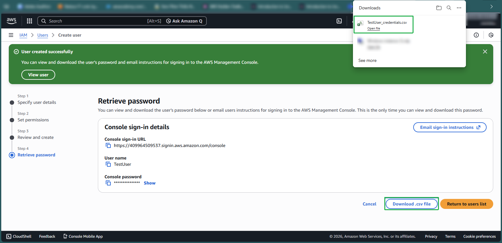 Downloading user credentials