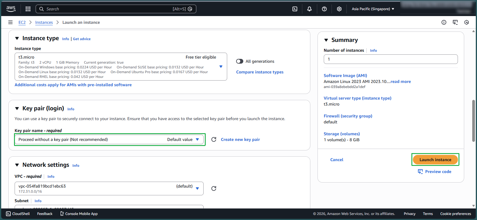 Accessing key pair options