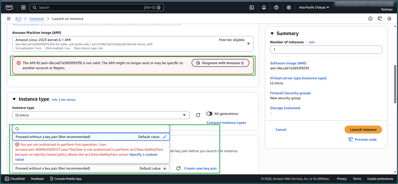 EC2 creation failure in Tokyo
