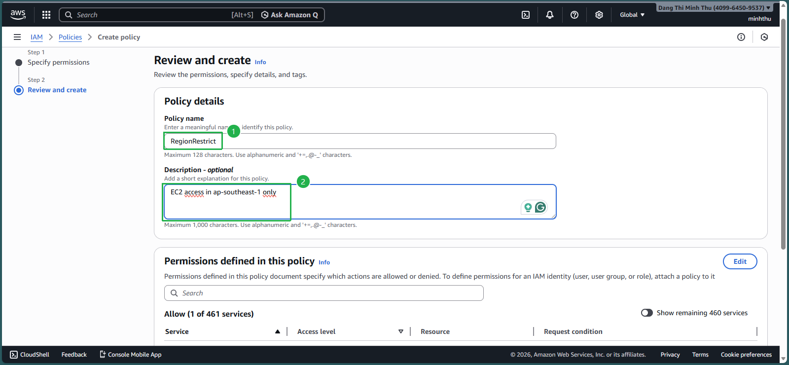 Naming and creating the policy