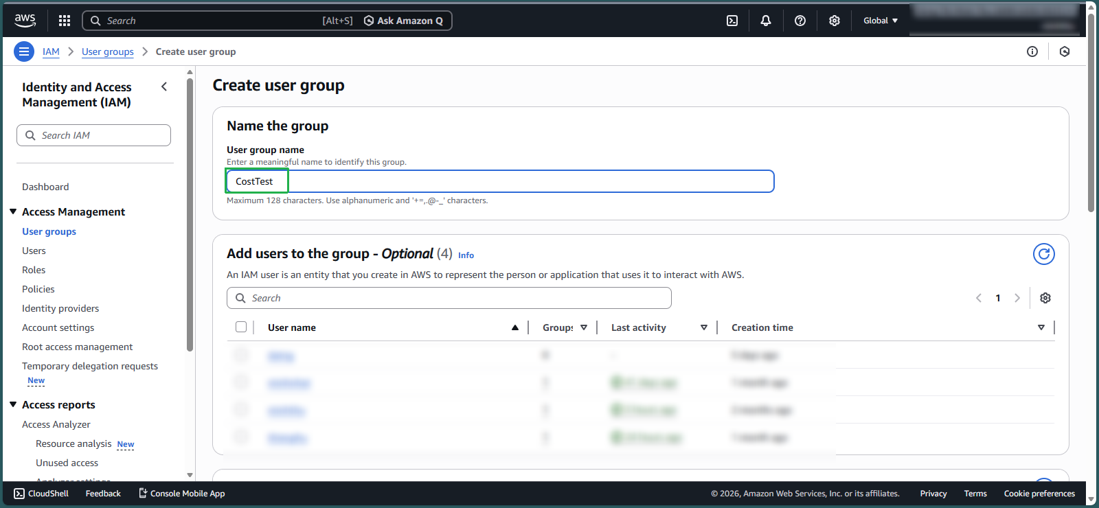 Naming the IAM group