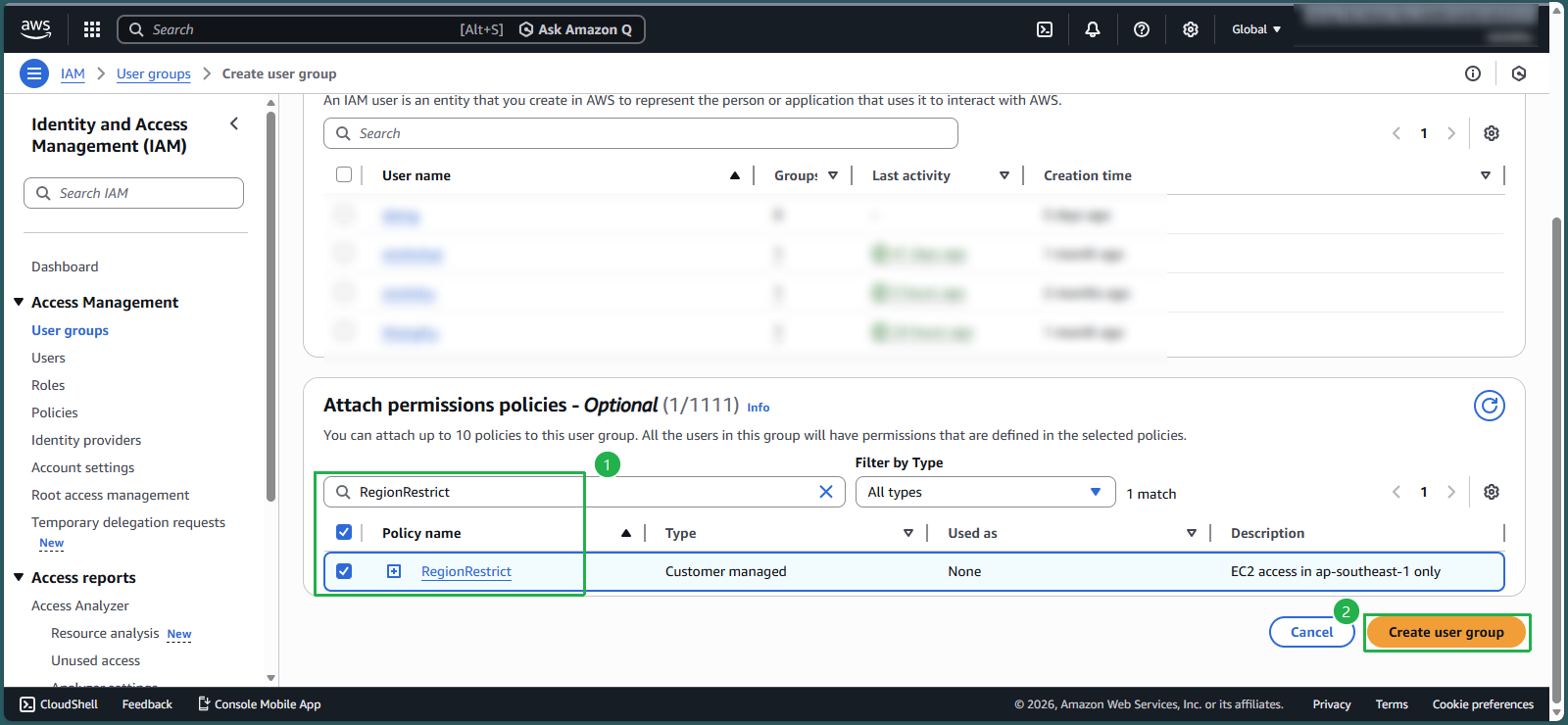 Attaching the region restriction policy