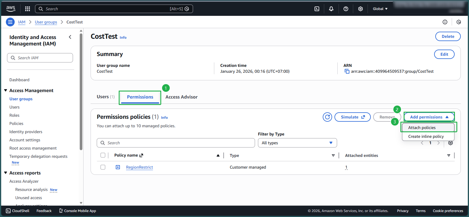 Adding permissions to group