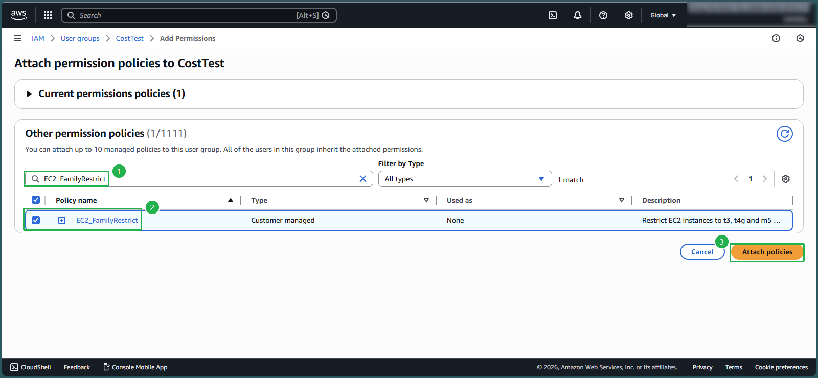 Attaching the policy