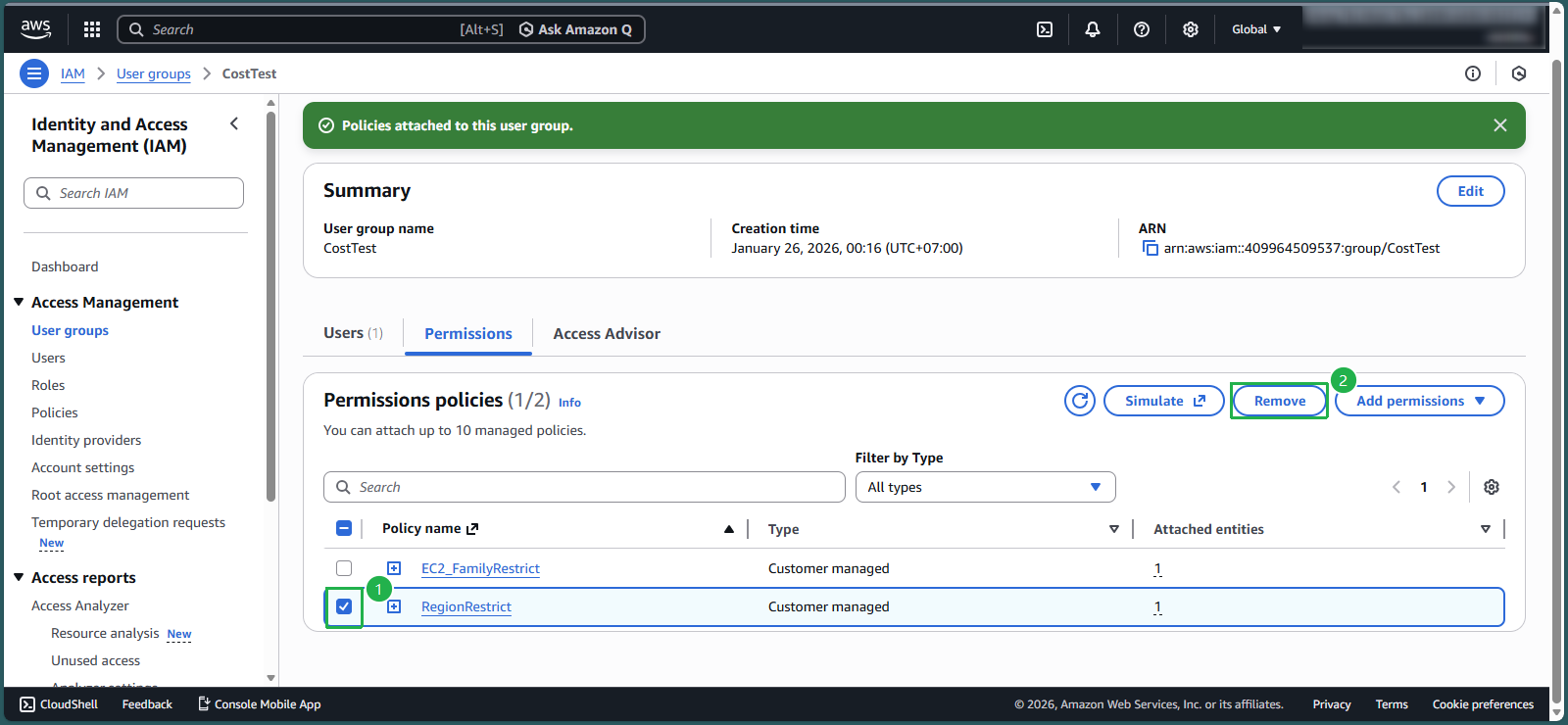 Removing unnecessary policy