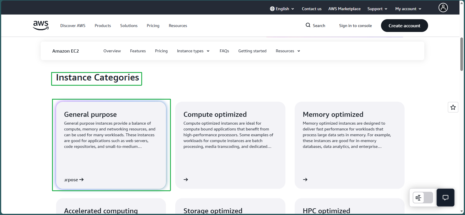 EC2 instance types page
