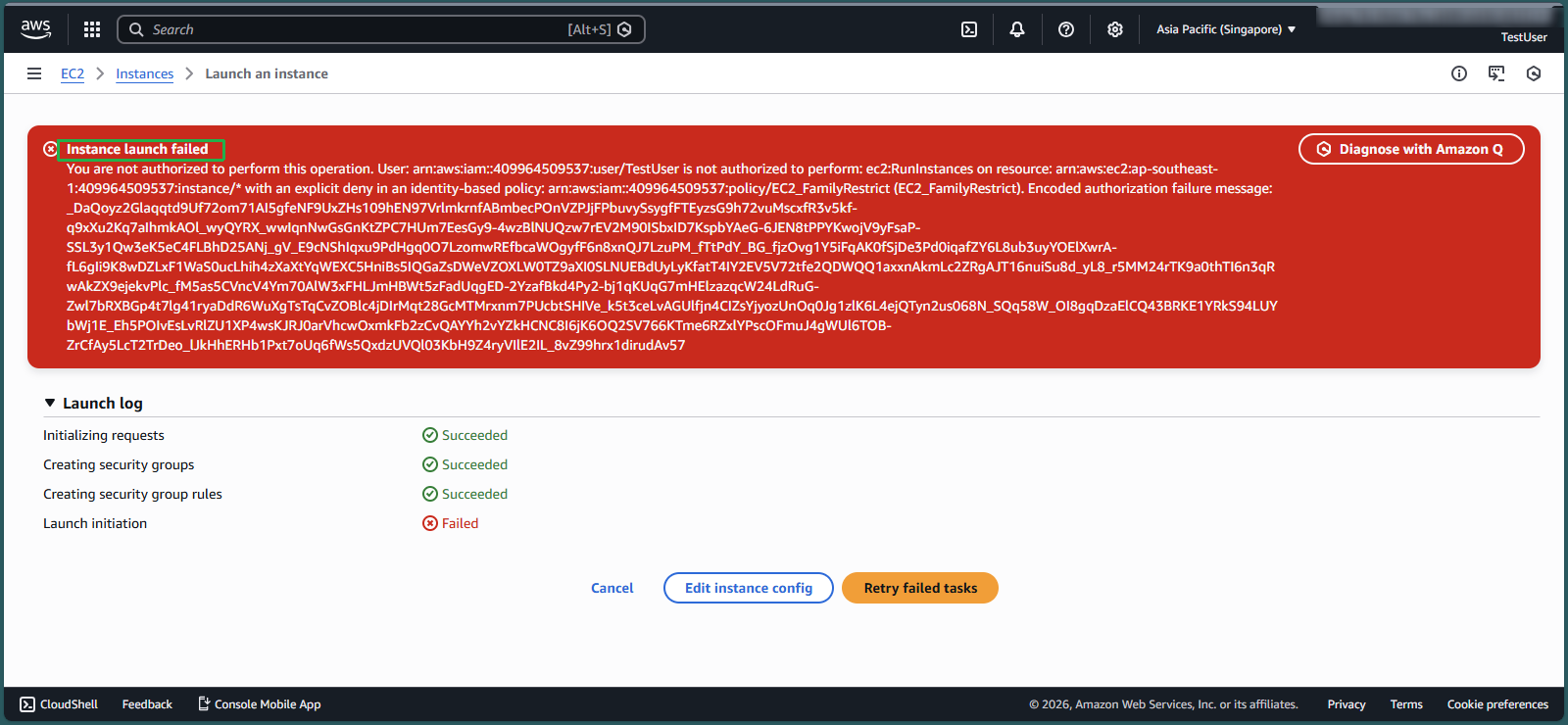 Launch failure for restricted instance