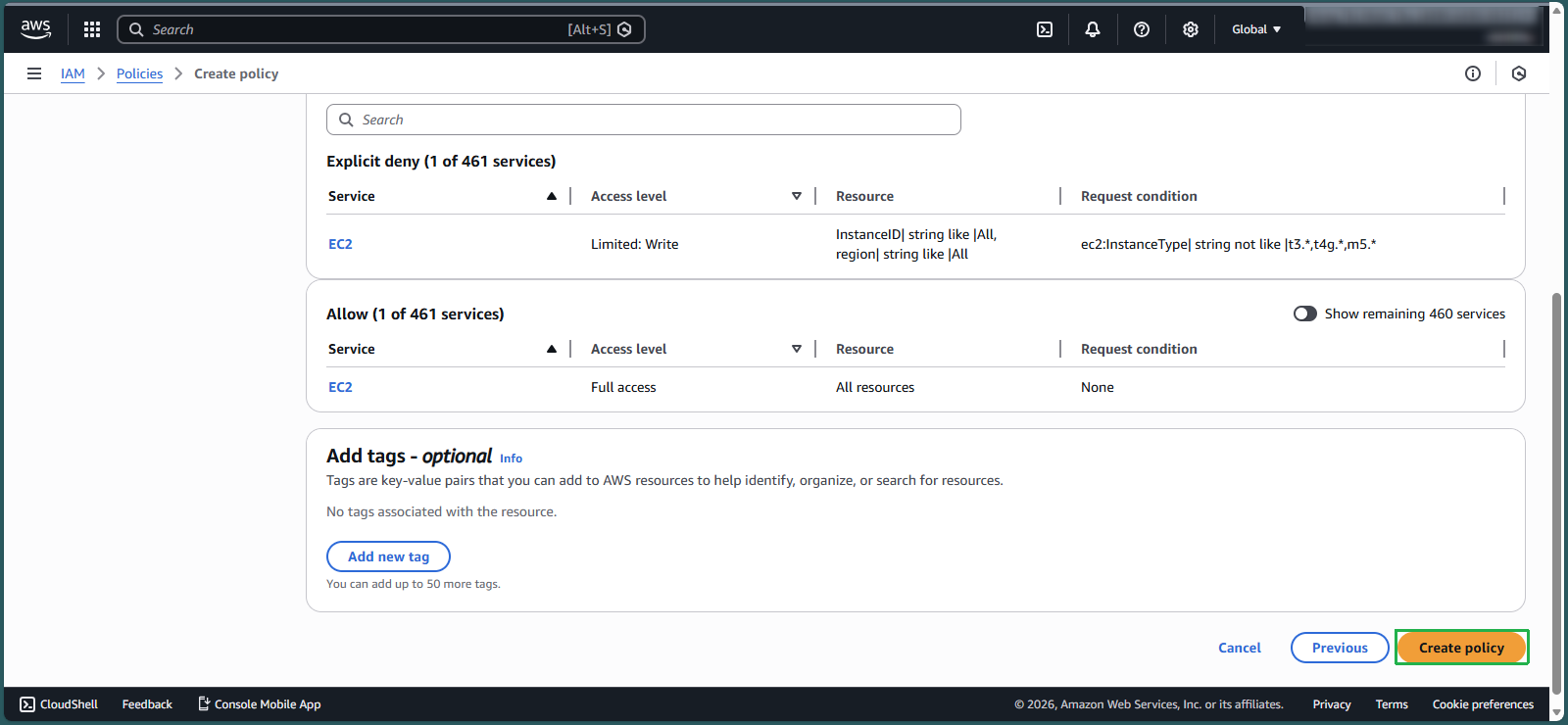 Completing policy creation