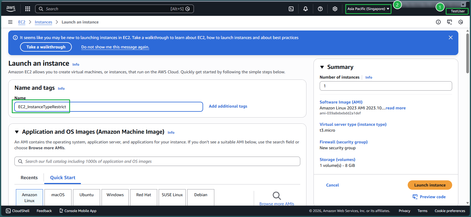 Launching a new instance